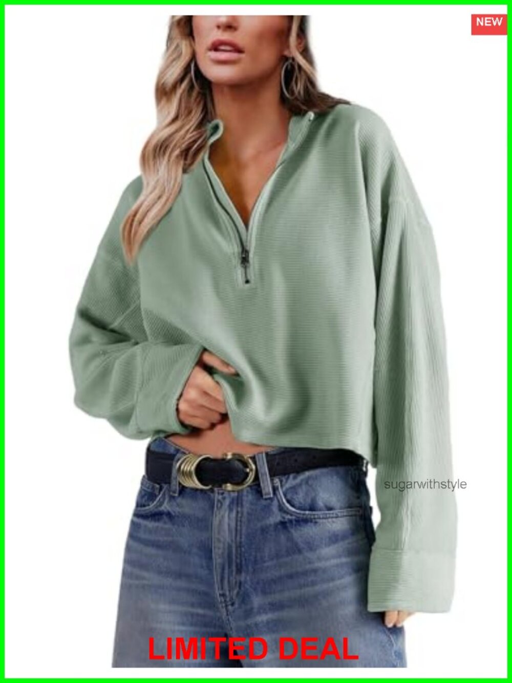 Corduroy Half Zip Sweatshirt Cropped Oversized Pullover